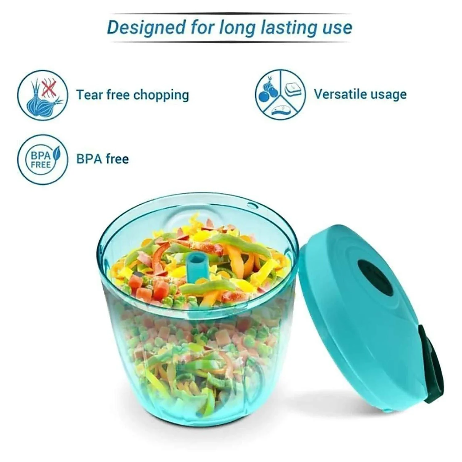 B Manual Stainless Steel Compact Extra Sharp Hand Held Vegetable Chopper / Slicer with 5 Blades (750 ml) - Image 6