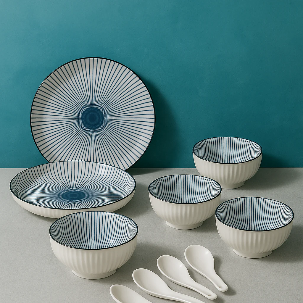 10 piece Ceramic Dinnerware Set -Elegant Blue & White Design - Image 5