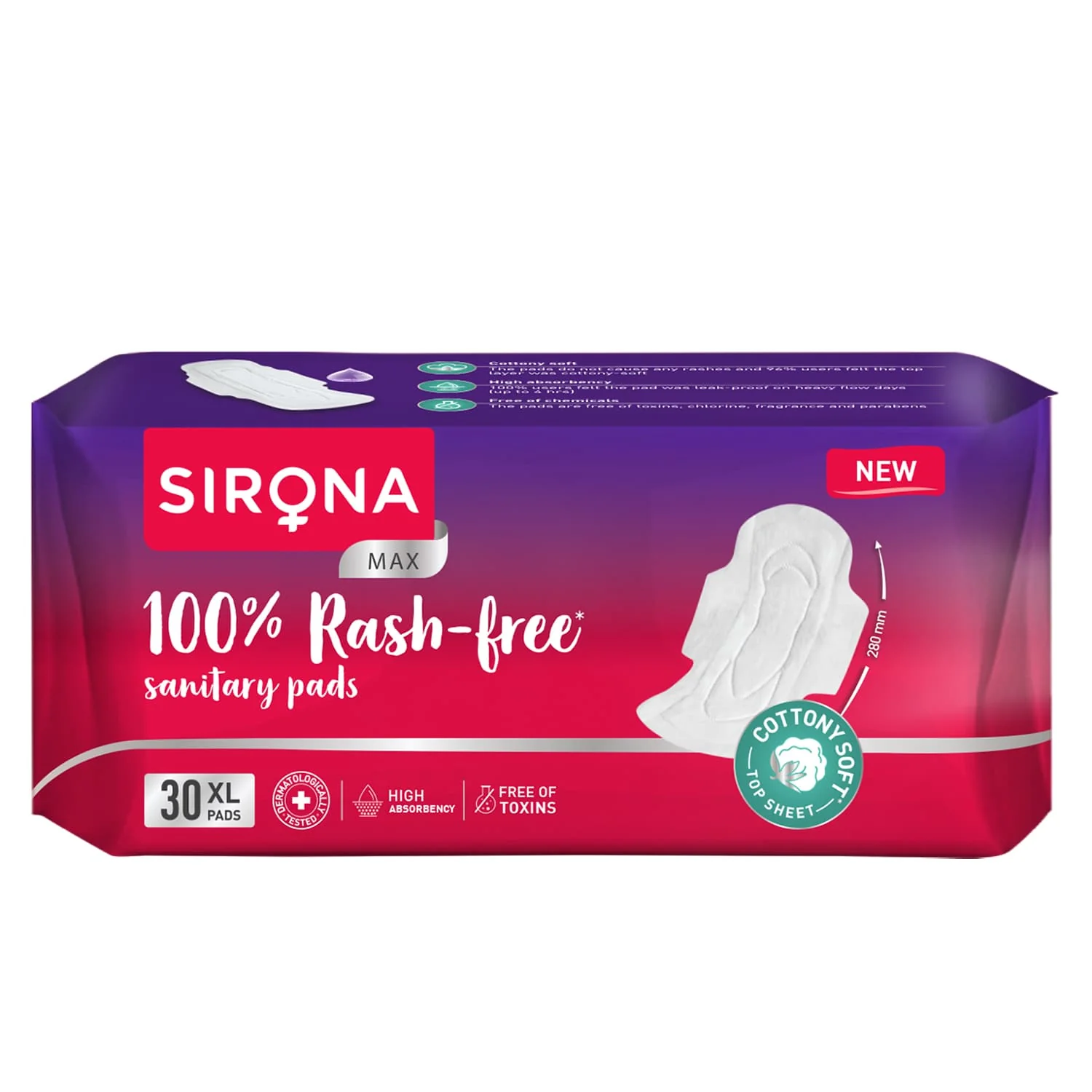 100% Rash Free XL Sanitary Pads For Heavy Flow (1 Pack of 30 Pads) - Image 3