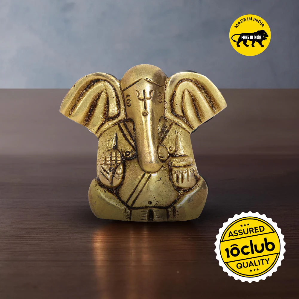 10Club Gift Box | 100% Pure Brass Appu Ganesh Idol For Home | Antique Finish - Image 2
