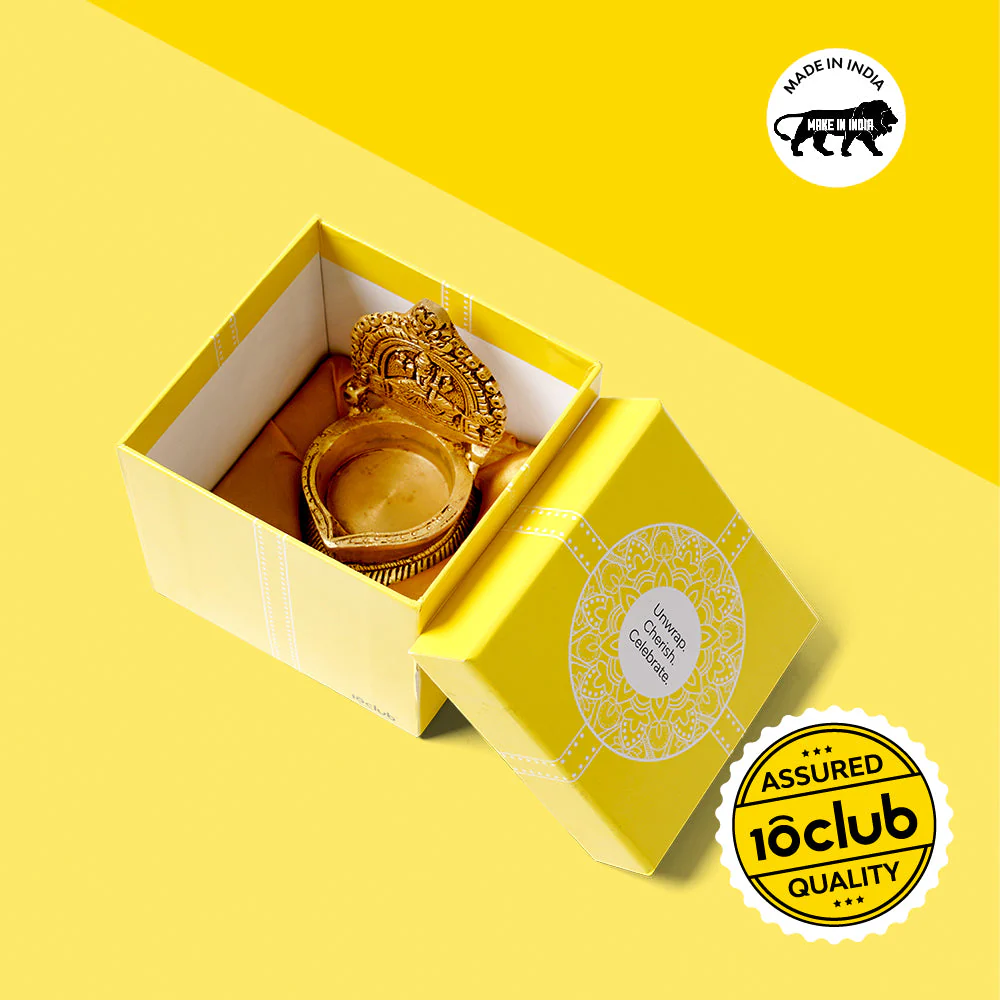 10Club Gift Box | Kamakshi Diya | 100% Pure Brass | Antique Finish - Image 2
