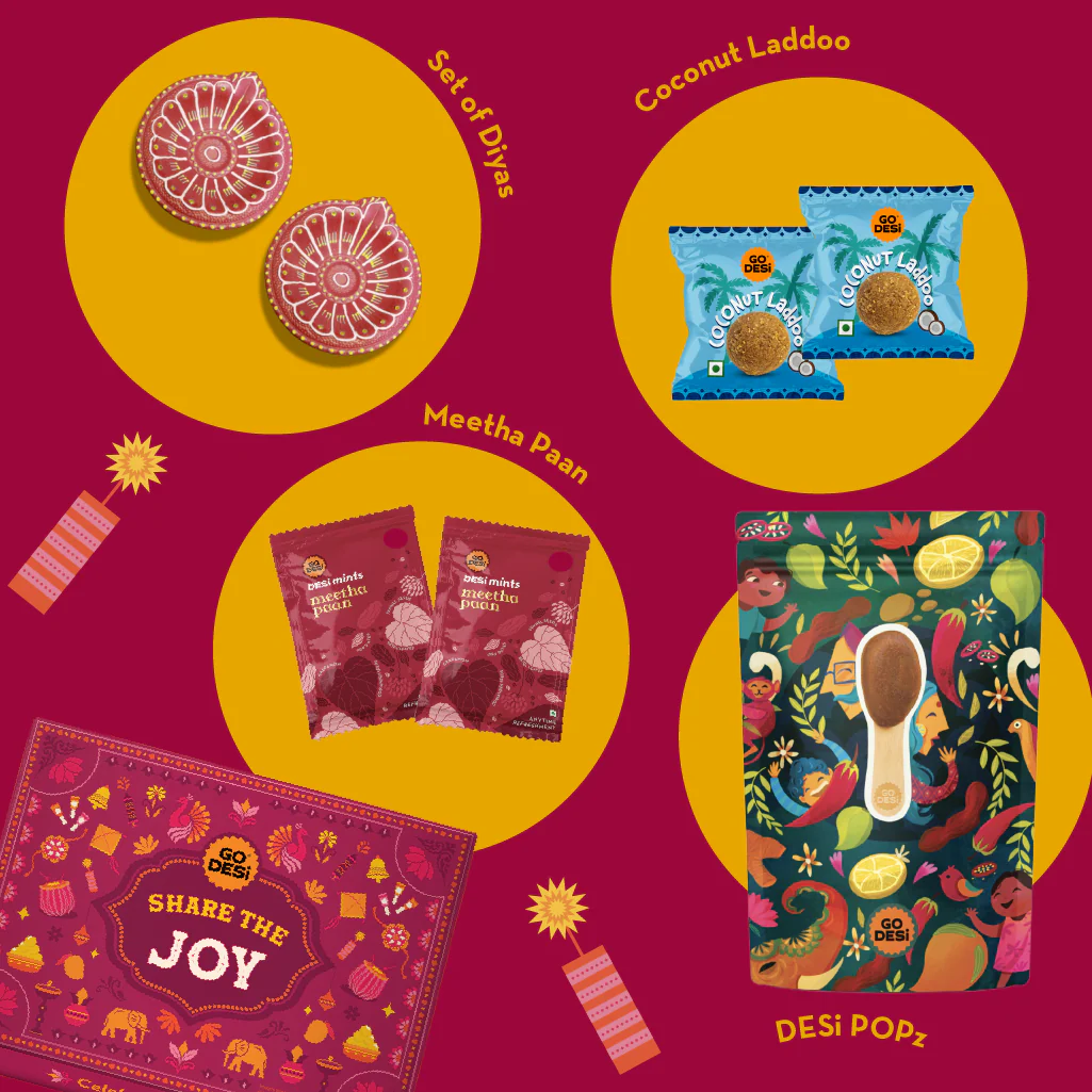 12 Items | Share the Joy Diwali Gift Box | By GO DESi | Diwali Diya Set | Coconut Laddu | DESi POPz: Tangy Imli, Real Aam, Kaccha Aam | Meetha Paan - Image 6
