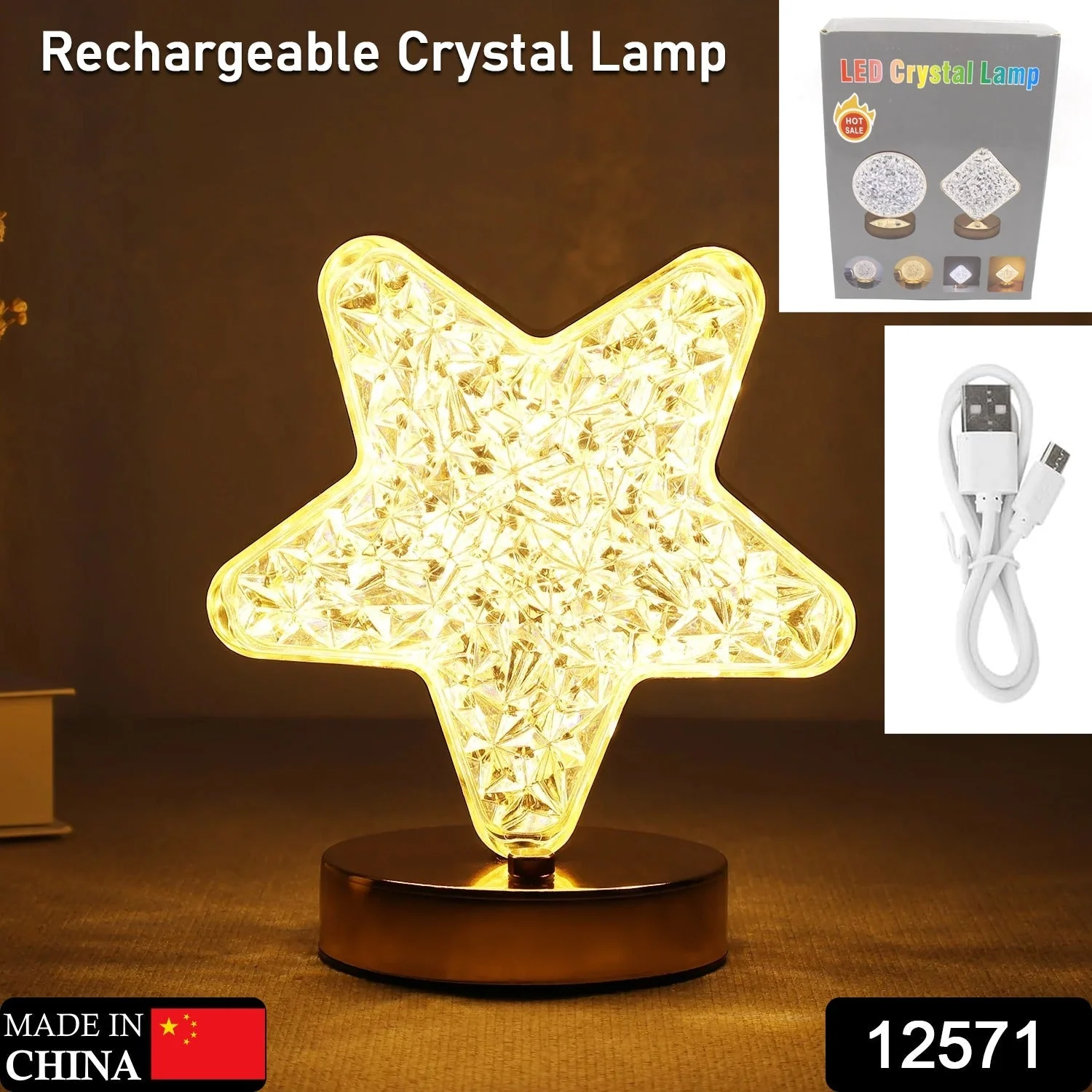 Star Shape Crystal Diamond Lamp Cordless Luxury Lamp with USB Rechargeable, 3-Way Dimmable & Touch Control Decorative Nightstand Lamp for Bedroom, Living Room, Party, Restaurant Decor (1 Pc ) - Image 2