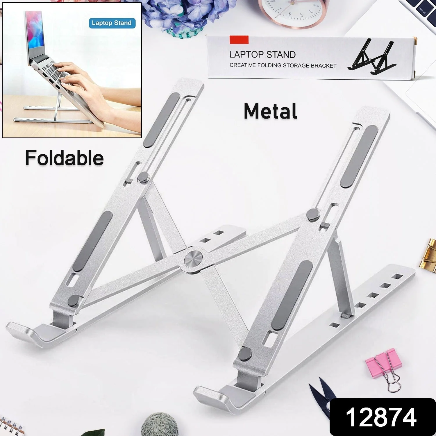 Laptop Stand for Desk | Metal Portable Laptop Stand, with 7 Adjustable Angles | Laptop Riser, Phone, and Tablet Stand | Compatible for All Laptop - Image 2
