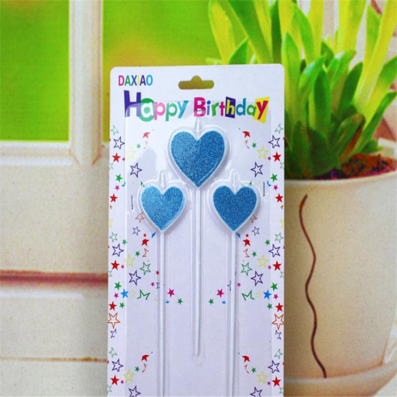 13 Cm Of Blue Glitter Heart Cake Candles (Pack of 3) - Image 2