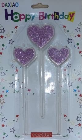 13 Cm Of Purple Glitter Heart Cake Candles (Pack of 3) - Image 3