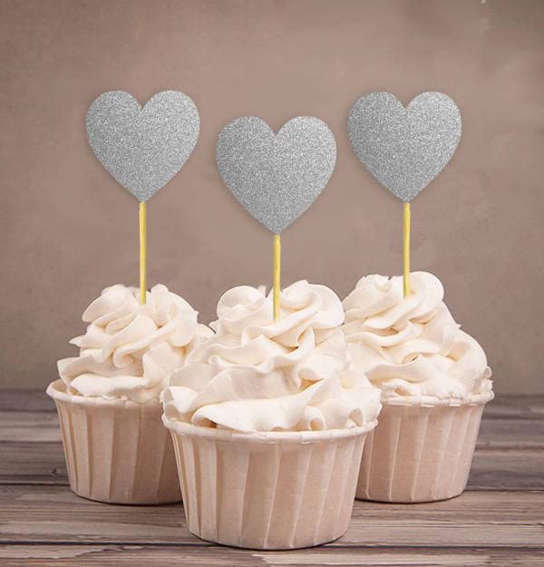 13 Cm Silver Glitter Heart Cake Candles (Pack of 3) - Image 3