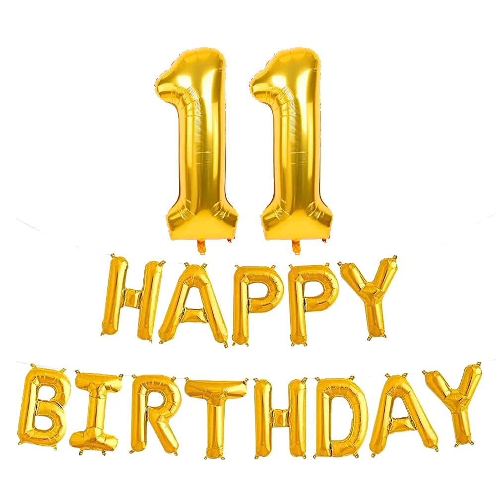 16 Inch 11th Happy Birthday Alphabets & 32 Inch 11 Number Gold Foil Balloon - Image 2