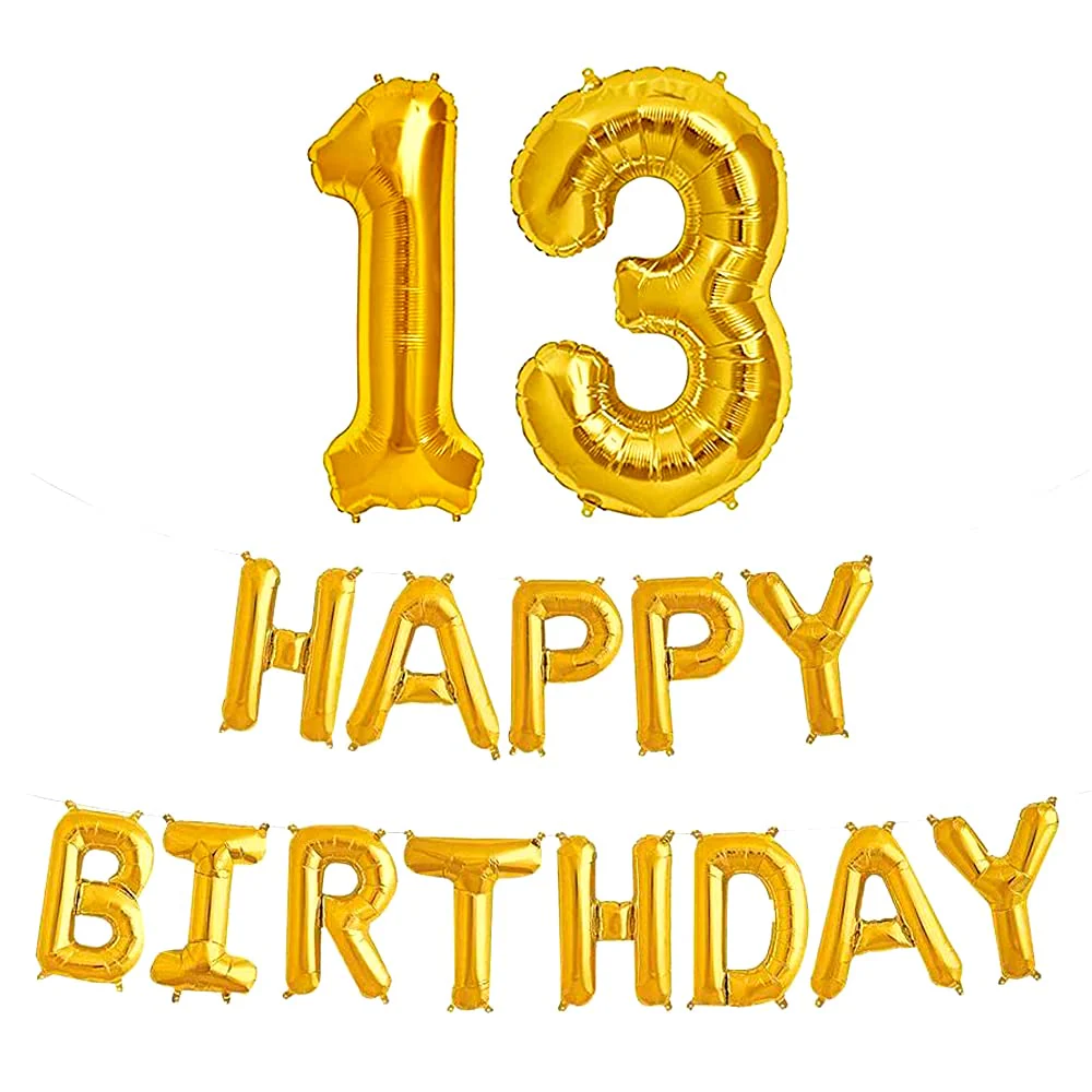 16 Inch 13th Happy Birthday Alphabets & 32 Inch 13 Number Gold Foil Balloon - Image 2