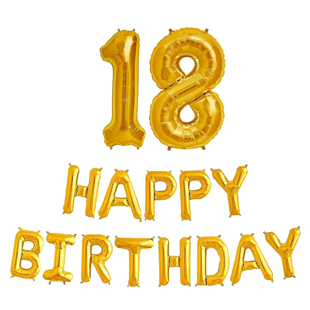 16 Inch 18th Happy Birthday Alphabets & 32 Inch 18 Number Gold Foil Balloon - Image 2