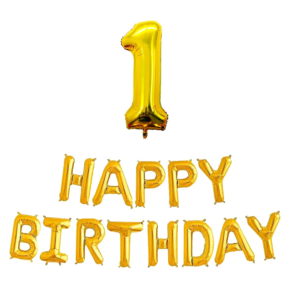 16 Inch 1st Happy Birthday Alphabets & 32 Inch 1 Number Gold Foil Balloon - Image 2