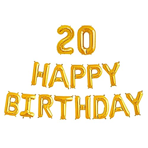 16 Inch 20th Happy Birthday Alphabets & 16 Inch 20 Number Gold Foil Balloon - Image 2