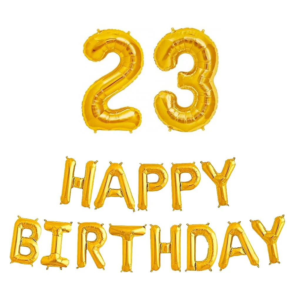 16 Inch 23rd Happy Birthday Alphabets & 32 Inch 23 Number Gold Foil Balloon - Image 2