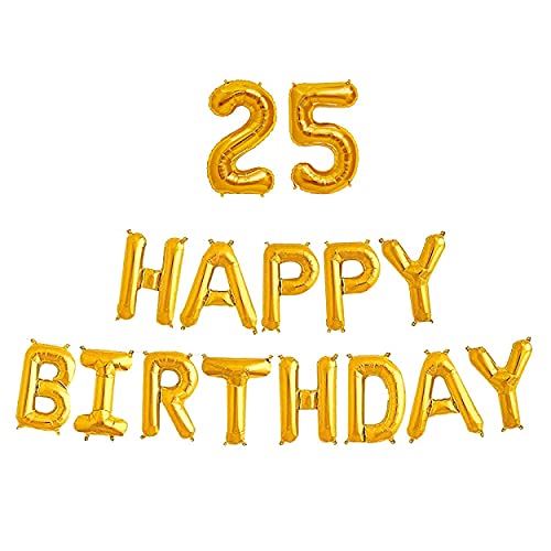 16 Inch 25th Happy Birthday Alphabets & 16 Inch 25 Number Gold Foil Balloon - Image 2