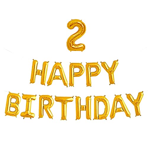 16 Inch 2nd Happy Birthday Alphabets & 16 Inch 2 Number Gold Foil Balloon - Image 2