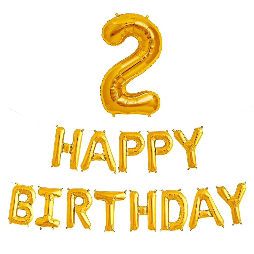 16 Inch 2nd Happy Birthday Alphabets & 32 Inch 2 Number Gold Foil Balloon - Image 2