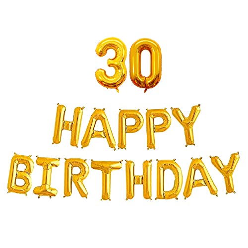 16 Inch 30th Happy Birthday Alphabets & 16 Inch 30 Number Gold Foil Balloon - Image 2