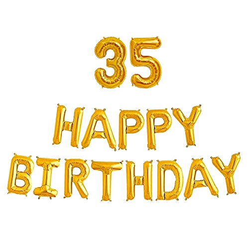 16 Inch 35th Happy Birthday Alphabets & 16 Inch 35 Number Gold Foil Balloon - Image 2