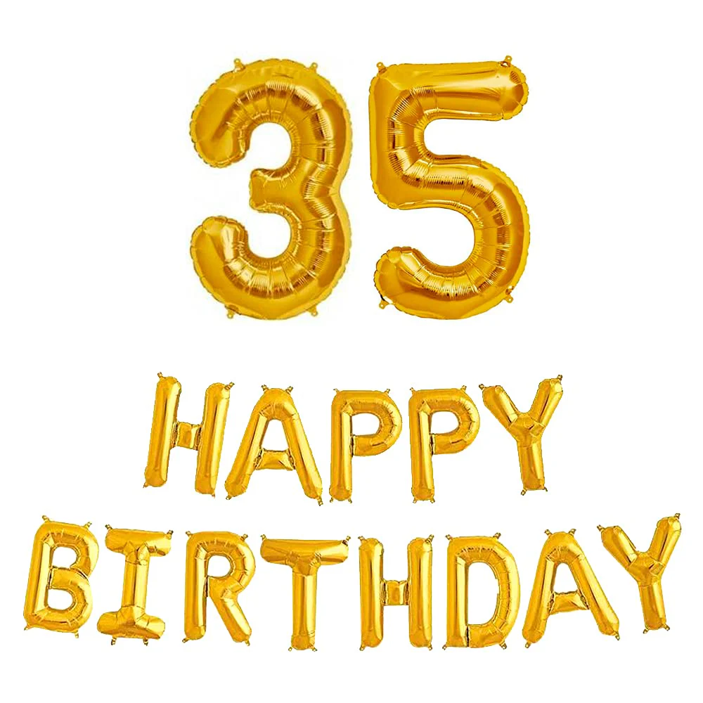16 Inch 35th Happy Birthday Alphabets & 32 Inch 35 Number Gold Foil Balloon - Image 2