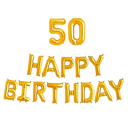 16 Inch 50th Happy Birthday Alphabets & 16 Inch 50 Number Gold Foil Balloon - Image 2