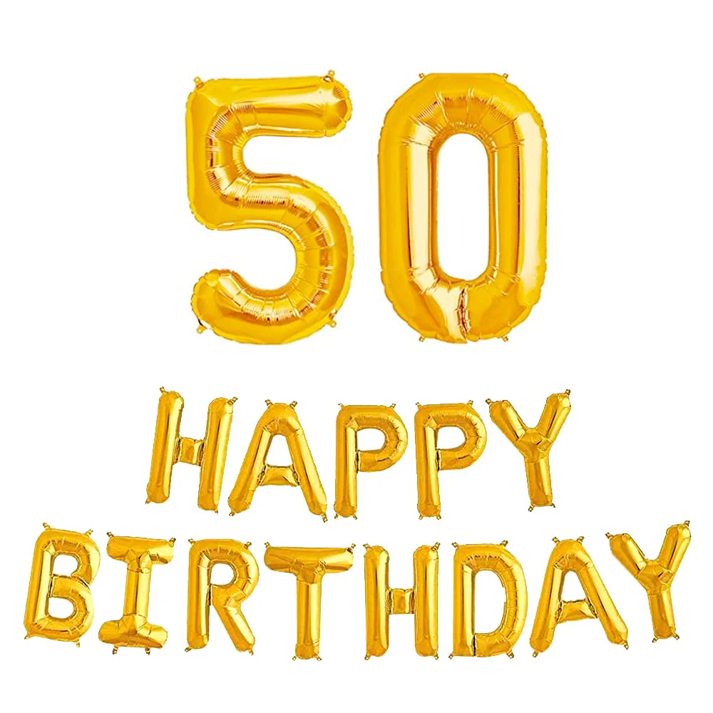 16 Inch 50th Happy Birthday Alphabets & 32 Inch 50 Number Gold Foil Balloon - Image 2