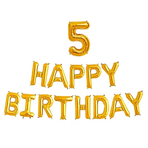 16 Inch 5th Happy Birthday Alphabets & 16 Inch 5 Number Gold Foil Balloon - Image 2