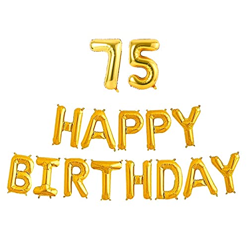 16 Inch 75th Happy Birthday Alphabets & 16 Inch 75 Number Gold Foil Balloon - Image 2