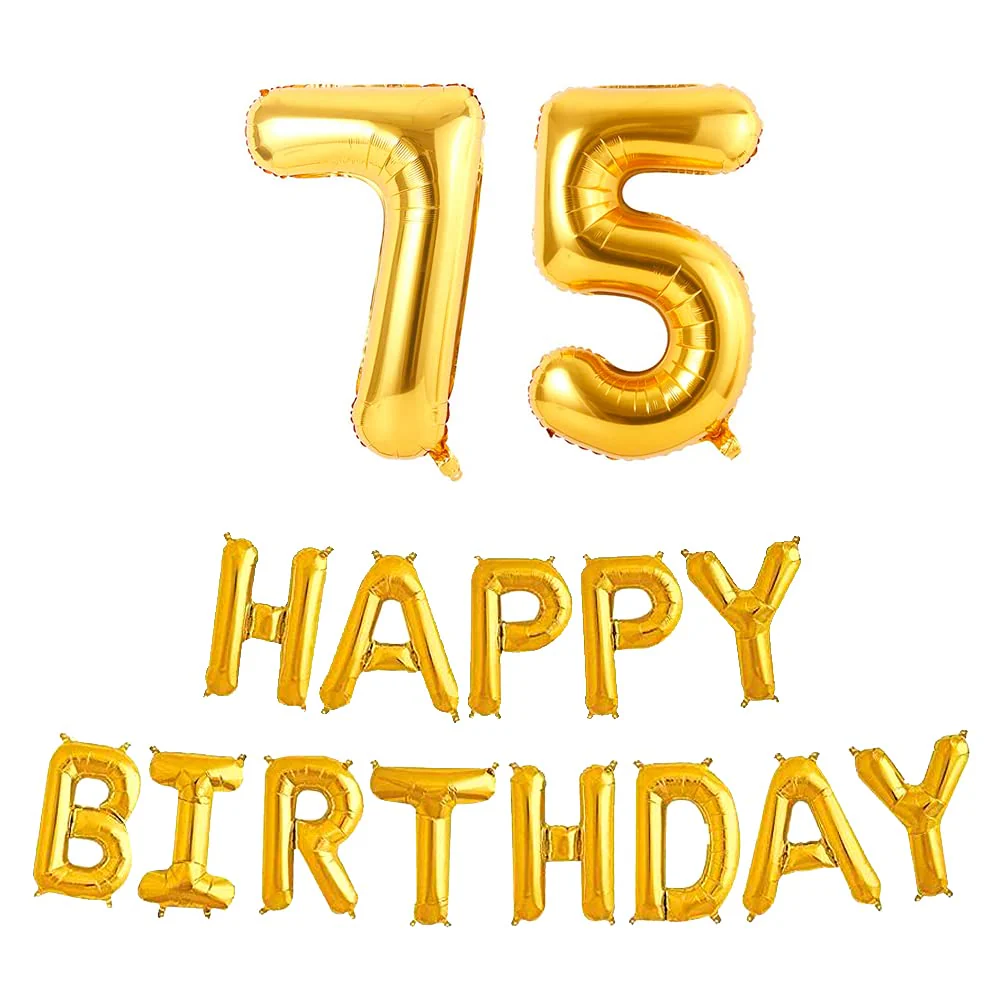 16 Inch 75th Happy Birthday Alphabets & 32 Inch 75 Number Gold Foil Balloon - Image 2