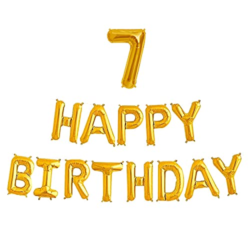 16 Inch 7th Happy Birthday Alphabets & 16 Inch 7 Number Gold Foil Balloon - Image 2