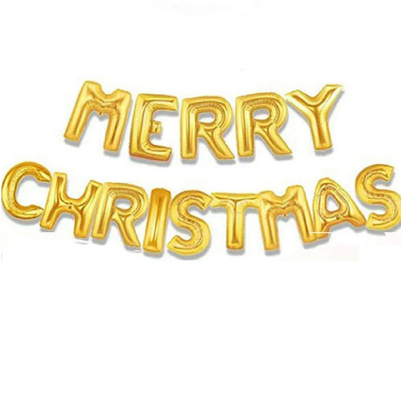 16 Inch Merry Christmas Letter Foil Balloon Set (Golden) (Pack of 14 )