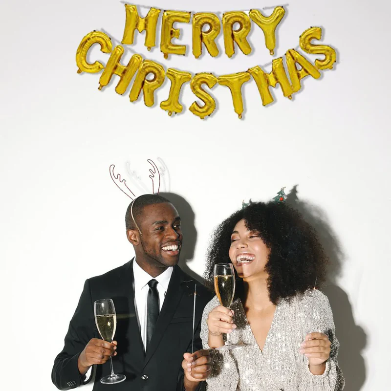 16 Inch Merry Christmas Letter Foil Balloon Set (Golden) (Pack of 14 ) - Image 5