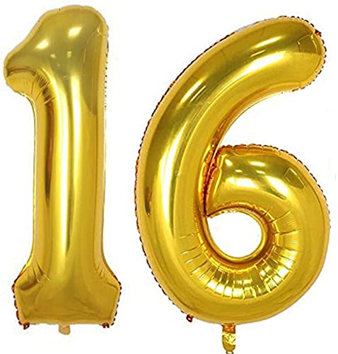16 Inch Number 16  Gold Foil Balloon With 5 Pcs Confetti Balloons - Image 2