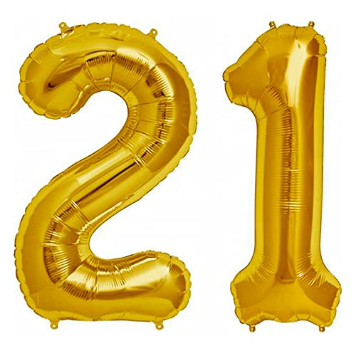 16 Inch Number 21  Gold Foil Balloon With 5 Pcs Confetti Balloons - Image 2