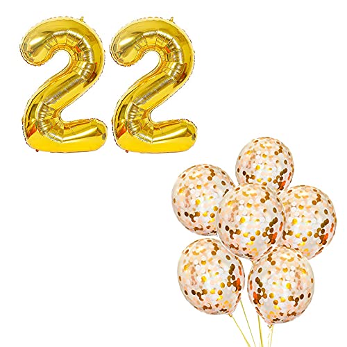 16 Inch Number 22 Gold Foil Balloon With Confetti Balloons