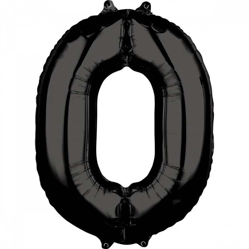 16 Inch Solid 0 Number Black Foil Balloon