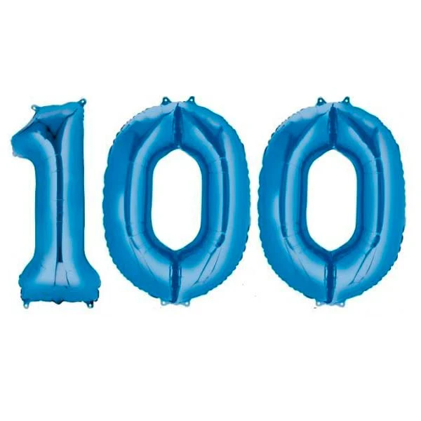 16 Inch Solid 100 Number Blue Foil Balloon