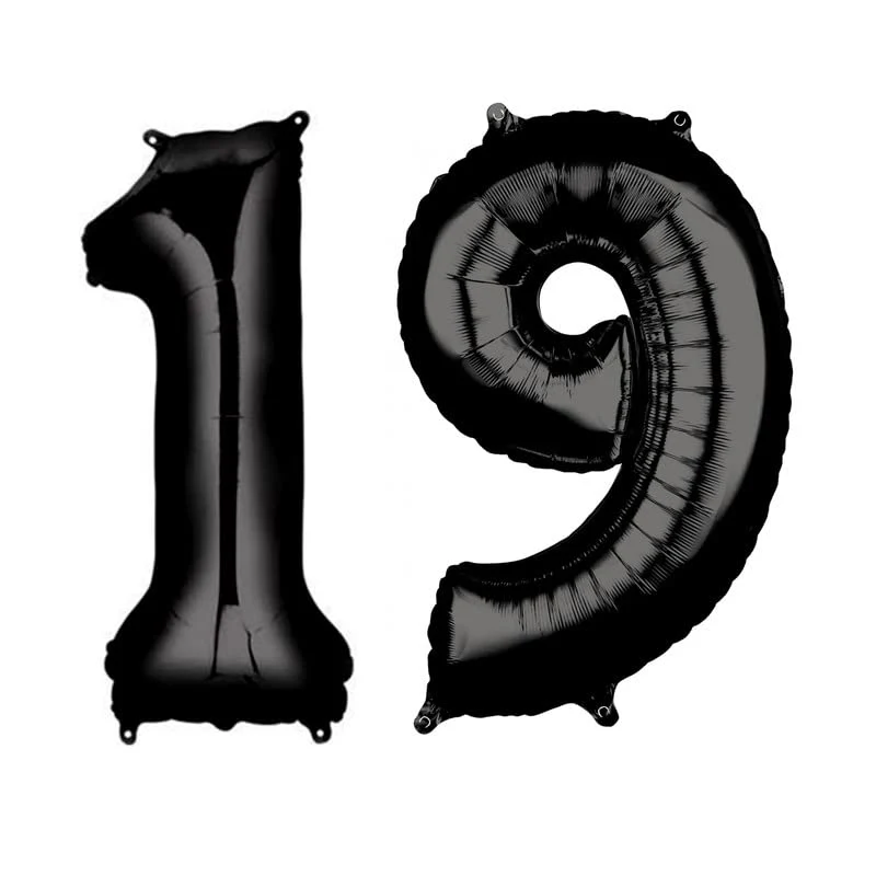 16 Inch Solid 19 Number Black Foil Balloon