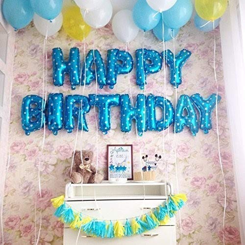 16 Inch Solid Happy Birthday Alphabets Letters Blue Polka Dots Color Foil Balloon - Image 2