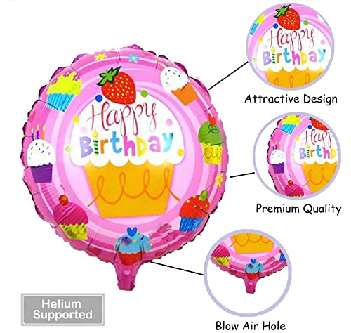 18 Inch Pink Happy Birthday Cup Cake Print Round Foil Balloon - Image 4