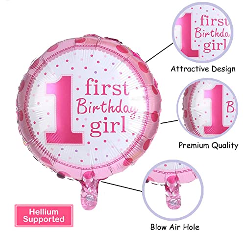18 Inch Pink Printed 1St First Birthday Girl Polka Foil Balloon - Image 4