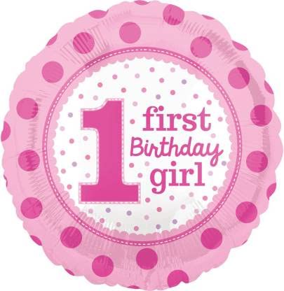 18 Inch Pink Printed 1St First Birthday Girl Polka Foil Balloon - Image 5