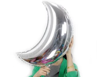 18 Inch Silver Metallic Crescent Moon Shaped Foil Balloon (Pack of 1) - Image 6