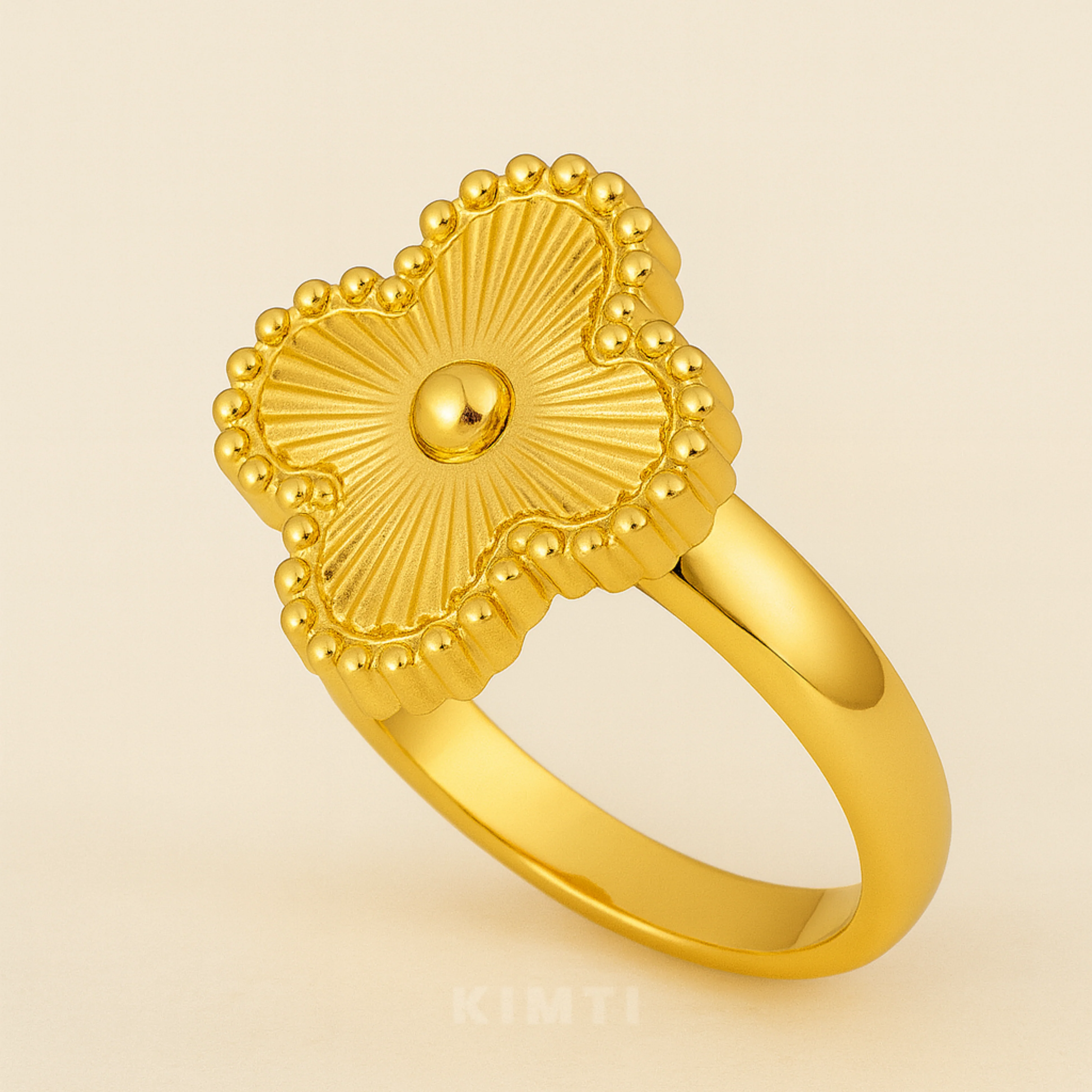 18K Gold Plated Anti-Tarnish Clover Motif Gold Ring - Image 3