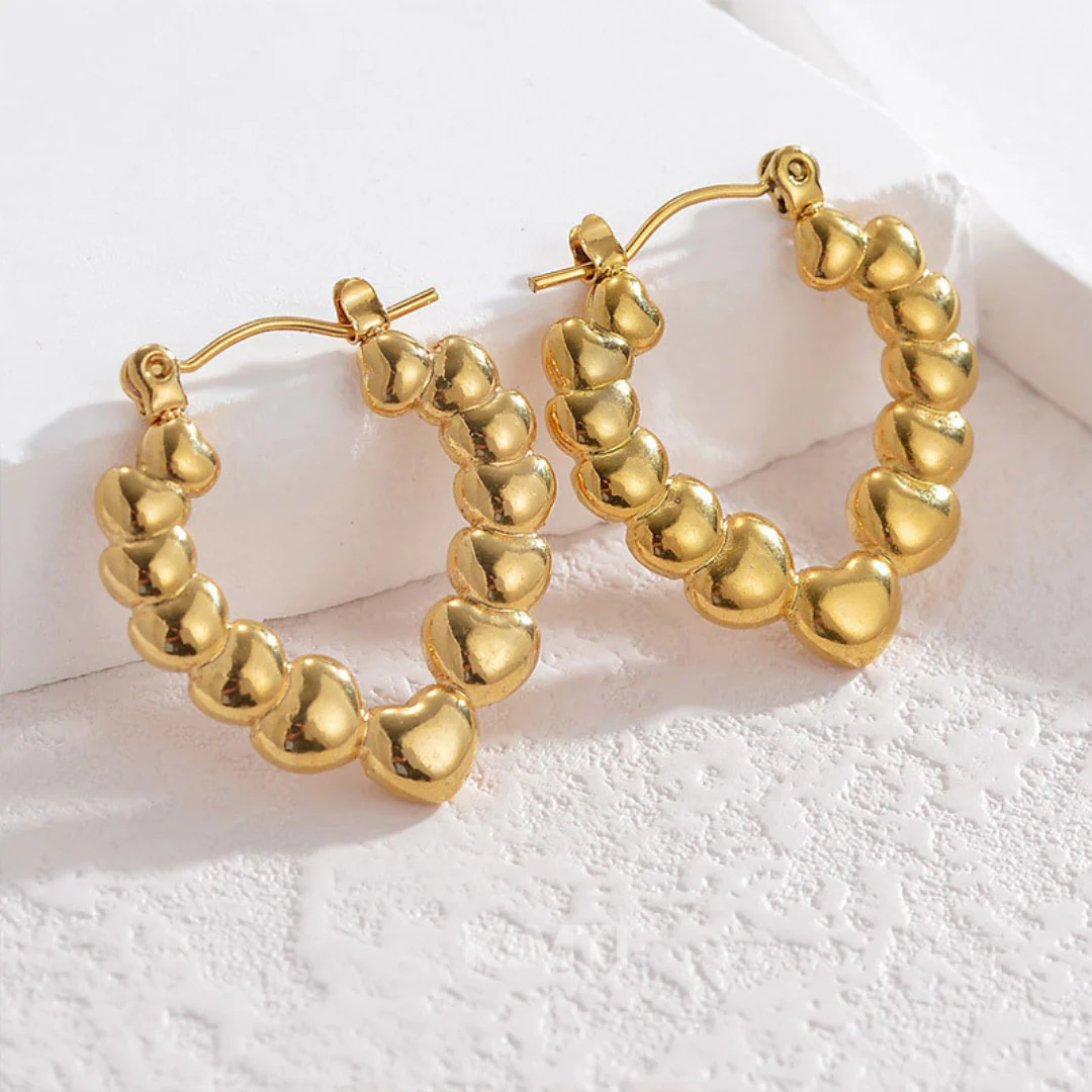 18K Gold Plated Heart layered Hoops Anti Tarnish Earring - Image 2