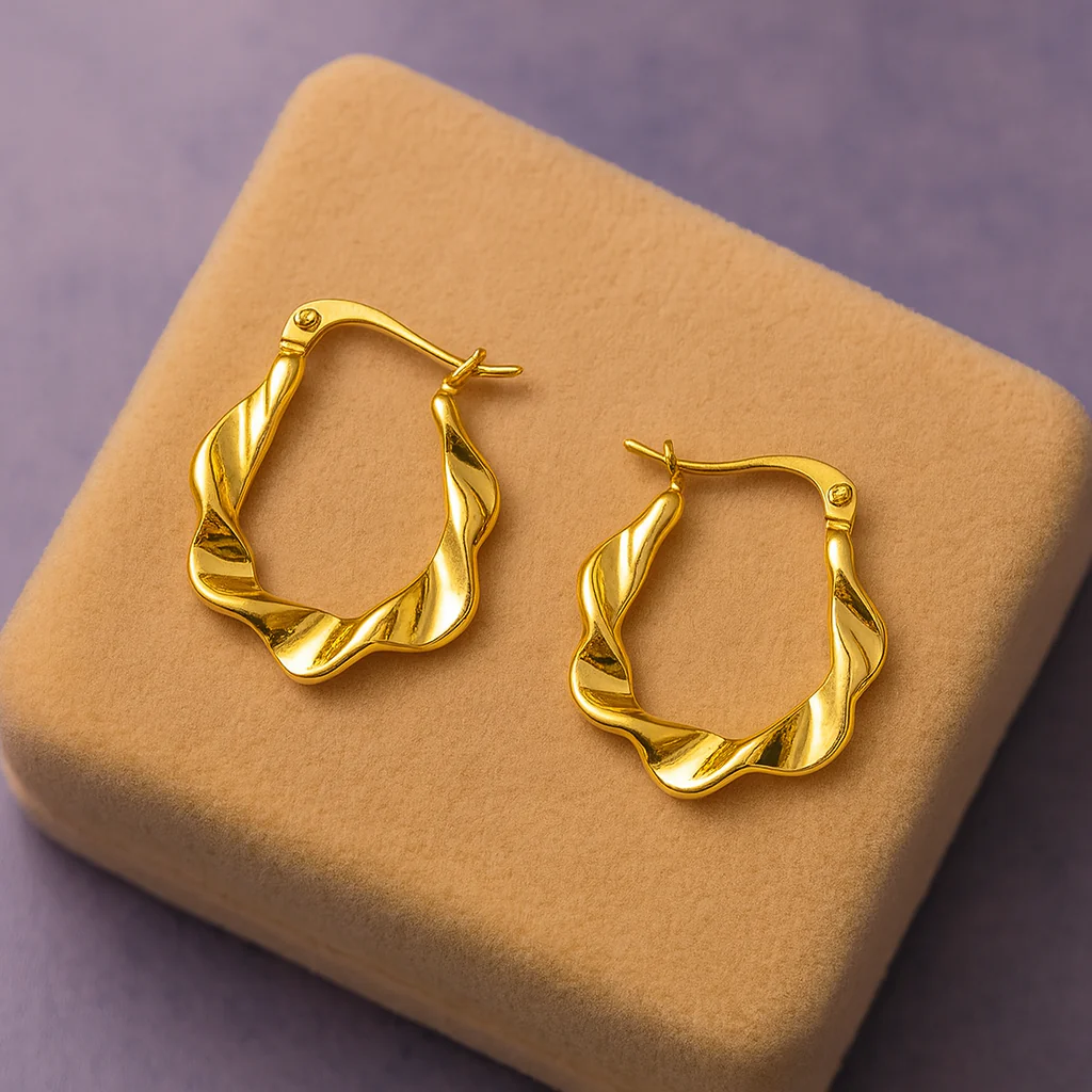 18k Gold plated Velour Shine hoop Earrings - Image 2