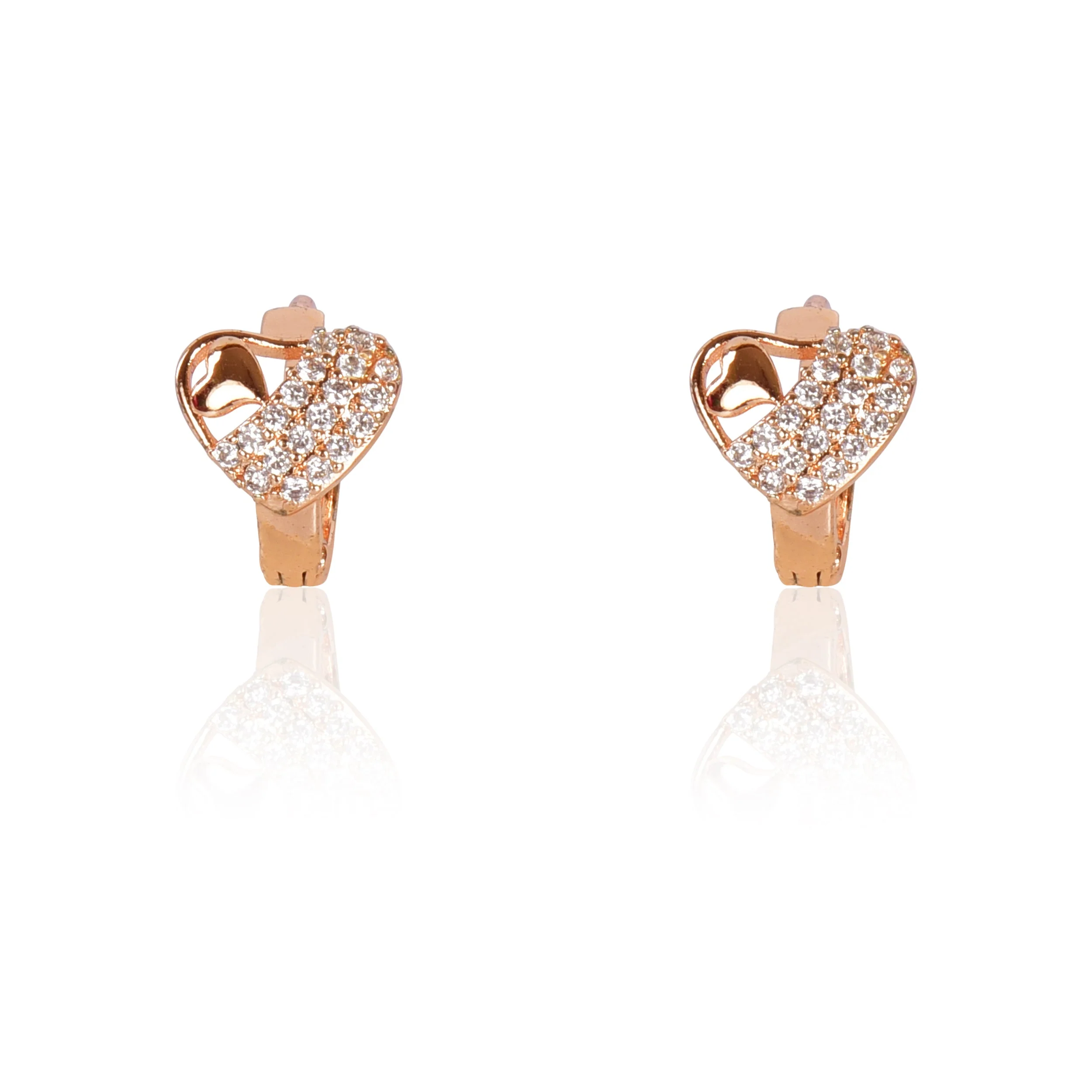 18K Rose Gold Plated Clip On Hoop Earrings, Latest Fancy Stylish Zircon Copper Bali Earrings For Women And Girls (Love) - Image 5