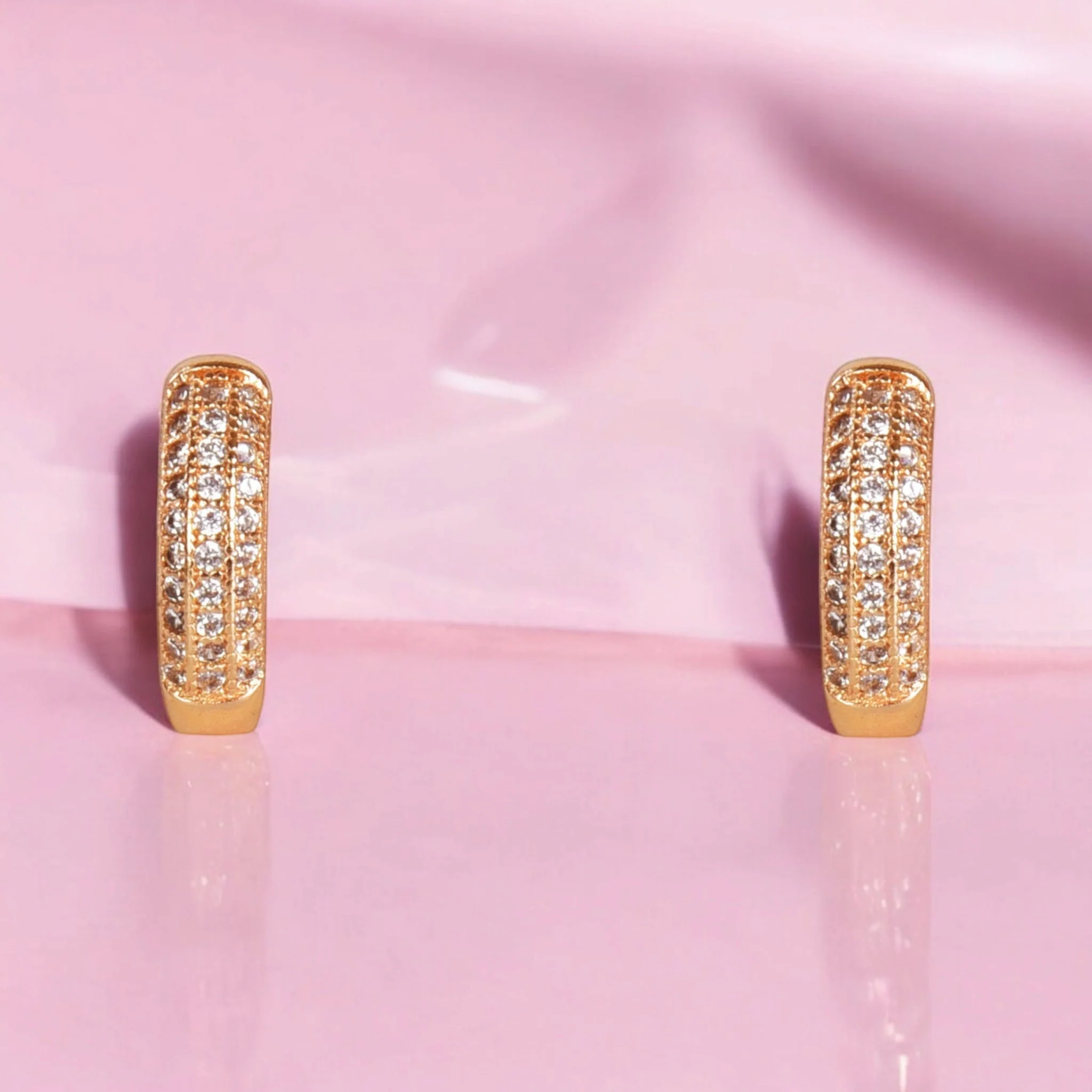 18K Rose Gold Plated Clip On Hoop Earrings, Latest Fancy Stylish Zircon Copper Bali Earrings For Women And Girls (Round) - Image 3