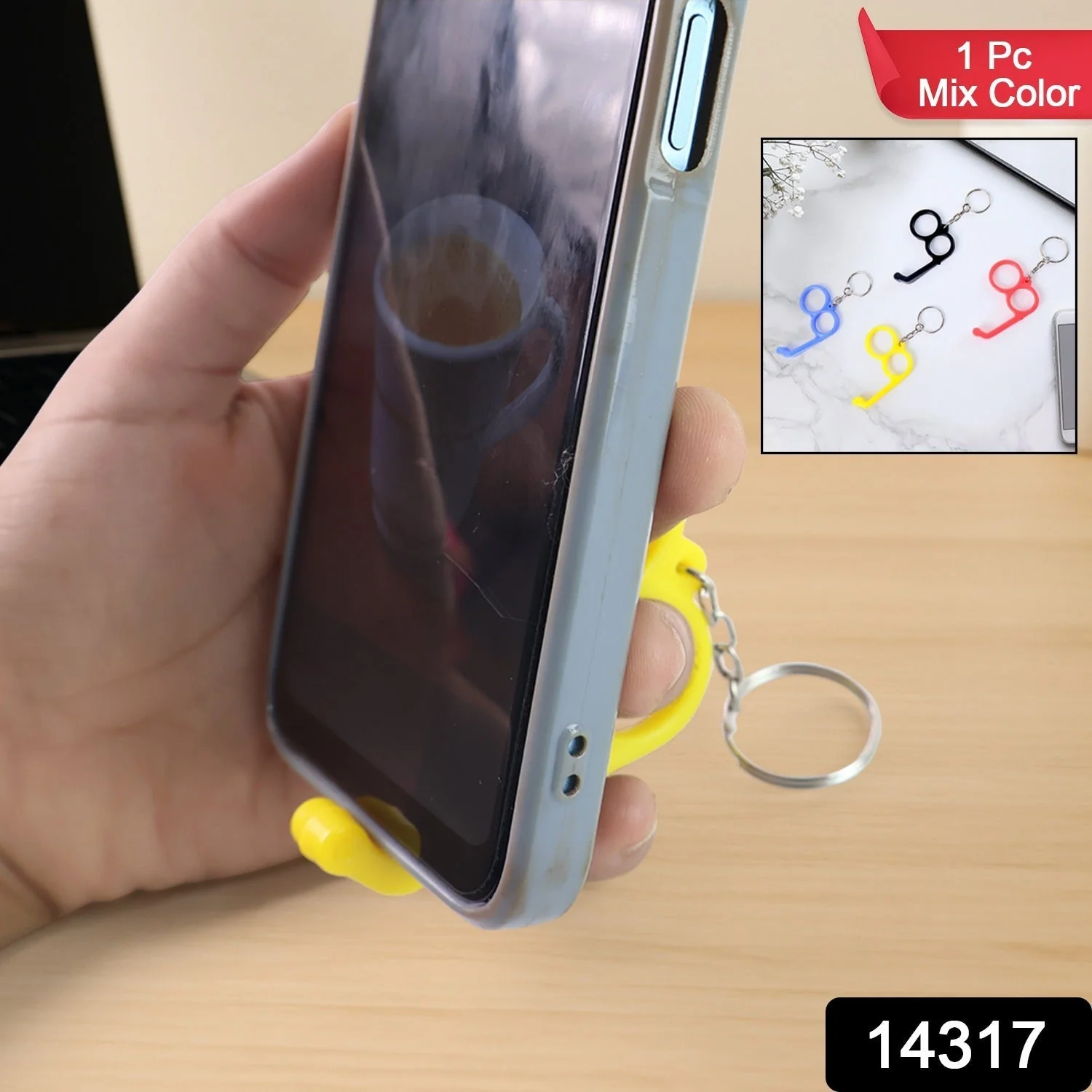 -in-1 Plastic Dual-Finger Mobile Stand cum Keyring (1 Pc, Mixed Color) - Image 2
