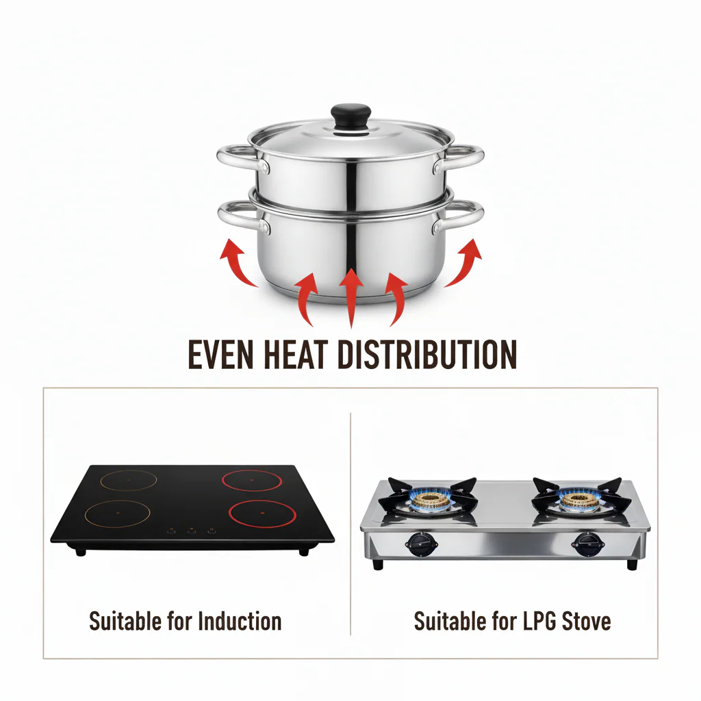 2-Tier Stainless Steel Steamer with Glass Lid - Image 6