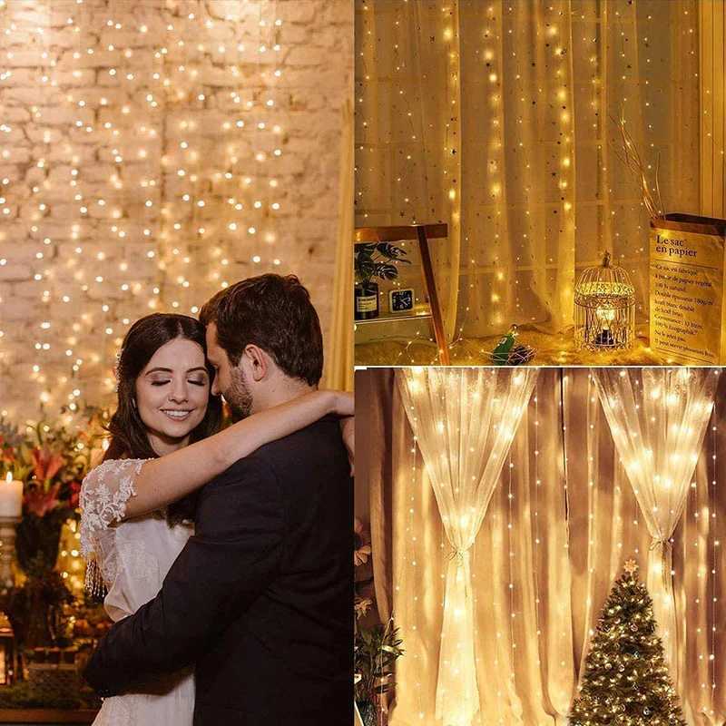 20x10 Feet Warm White Curtain String LED Waterfalling Lights (Pack of 1 With 180 LED, 8 Mode) - Image 3